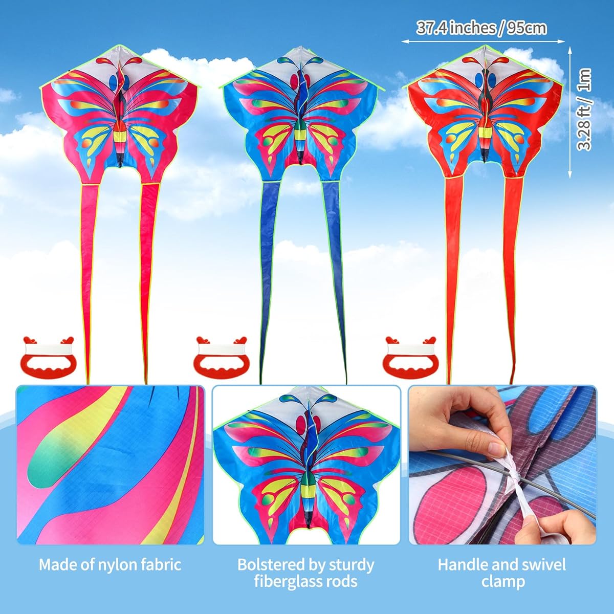 Poen Large Kites 12 Pack 3.3ft Butterfly Dragonfly Kites Easy to Fly for Adults Kids Beach Park Outdoor Games Activities Easter Festival Gifts