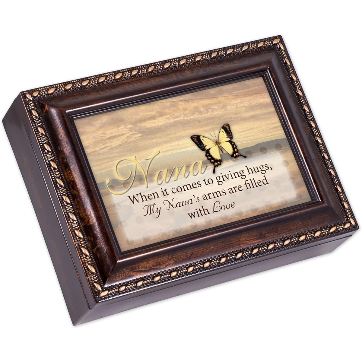 Nana's Arms Filled with Love Darkwood Finish Music Jewelry Box - Plays Tune Pachelbel's Canon in D