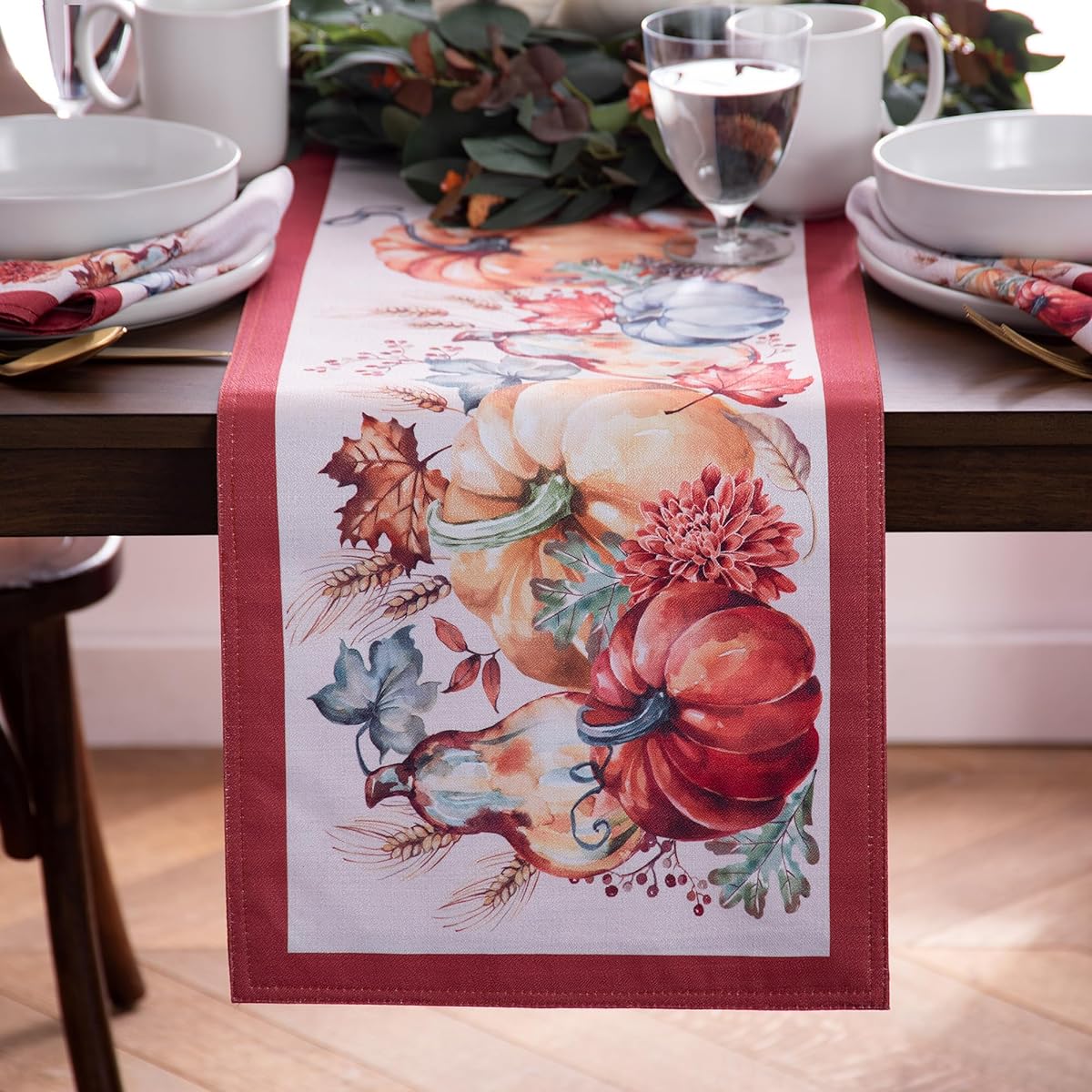 Elrene Home Fashions Botanical Harvest Pumpkin Engineering Table Runner 13"x70"