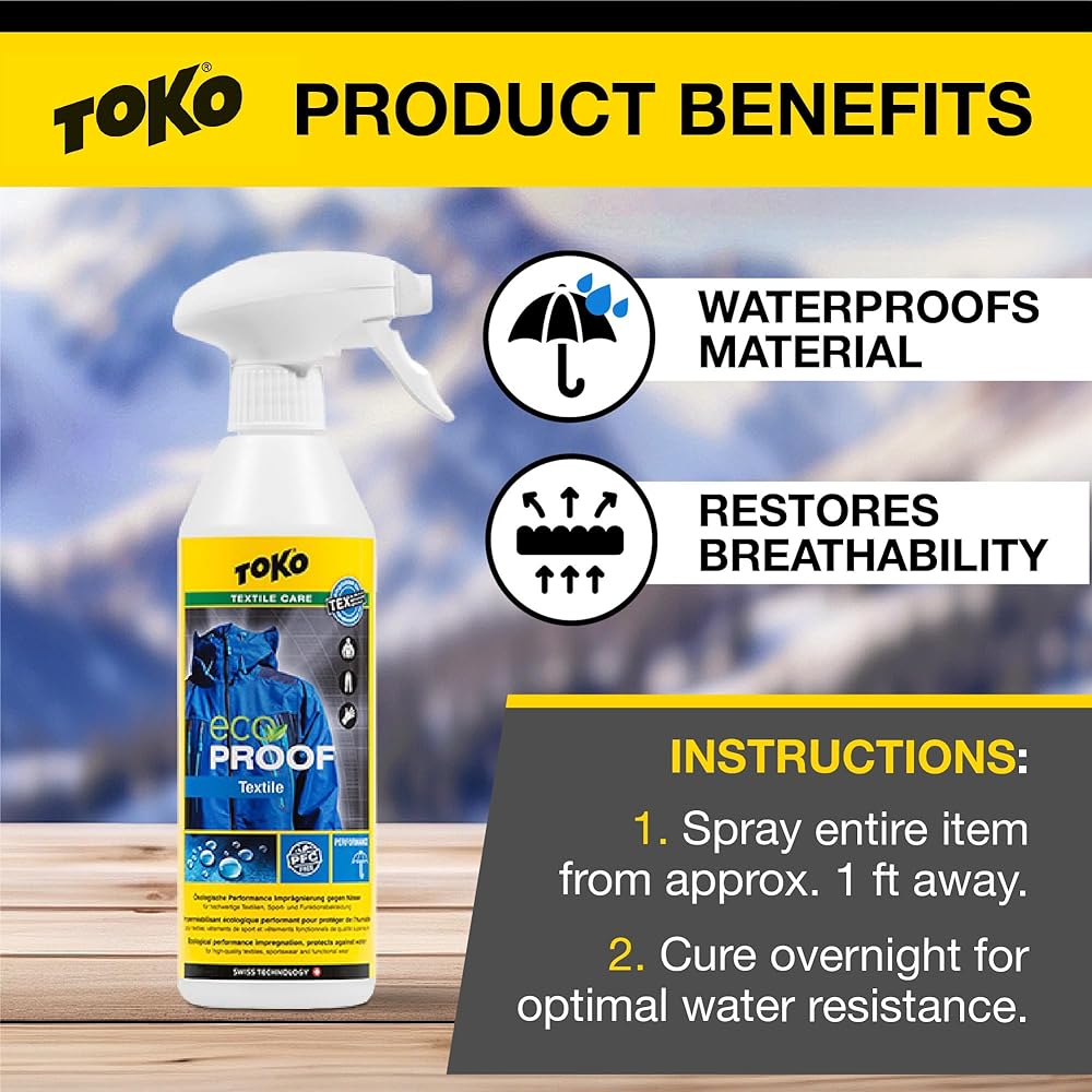 TOKO Water Repellent Spray for Skiing, Snowboarding, Mountain Climbing, Outerwear and Rainwear, Eco Textile Proof, Silicone Contains