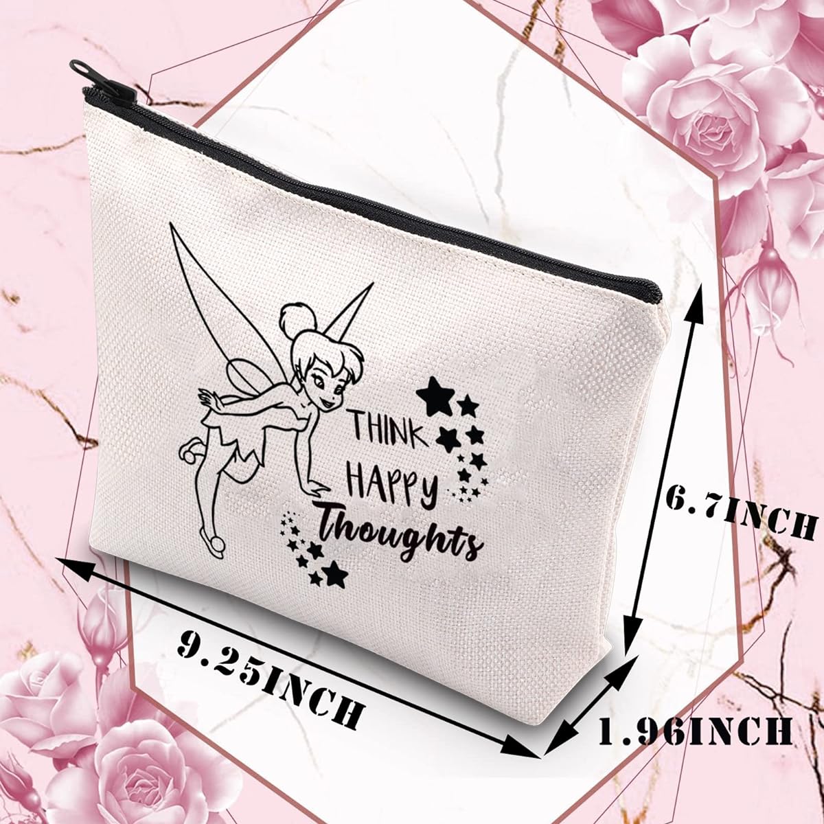 BDPWSS Fairy Tales Makeup Bag Girls Think Happy Thoughts Cosmetic Makeup Bag Friends Sisters Inspirational Gift, Think Happy Thoughts