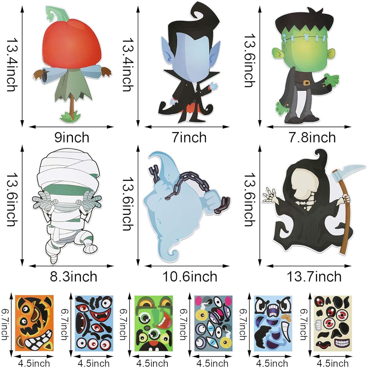24 Pieces Jack O'Lantern Mummy Witch Monster Hunt Vampire Craft Stickers Halloween Party Favors