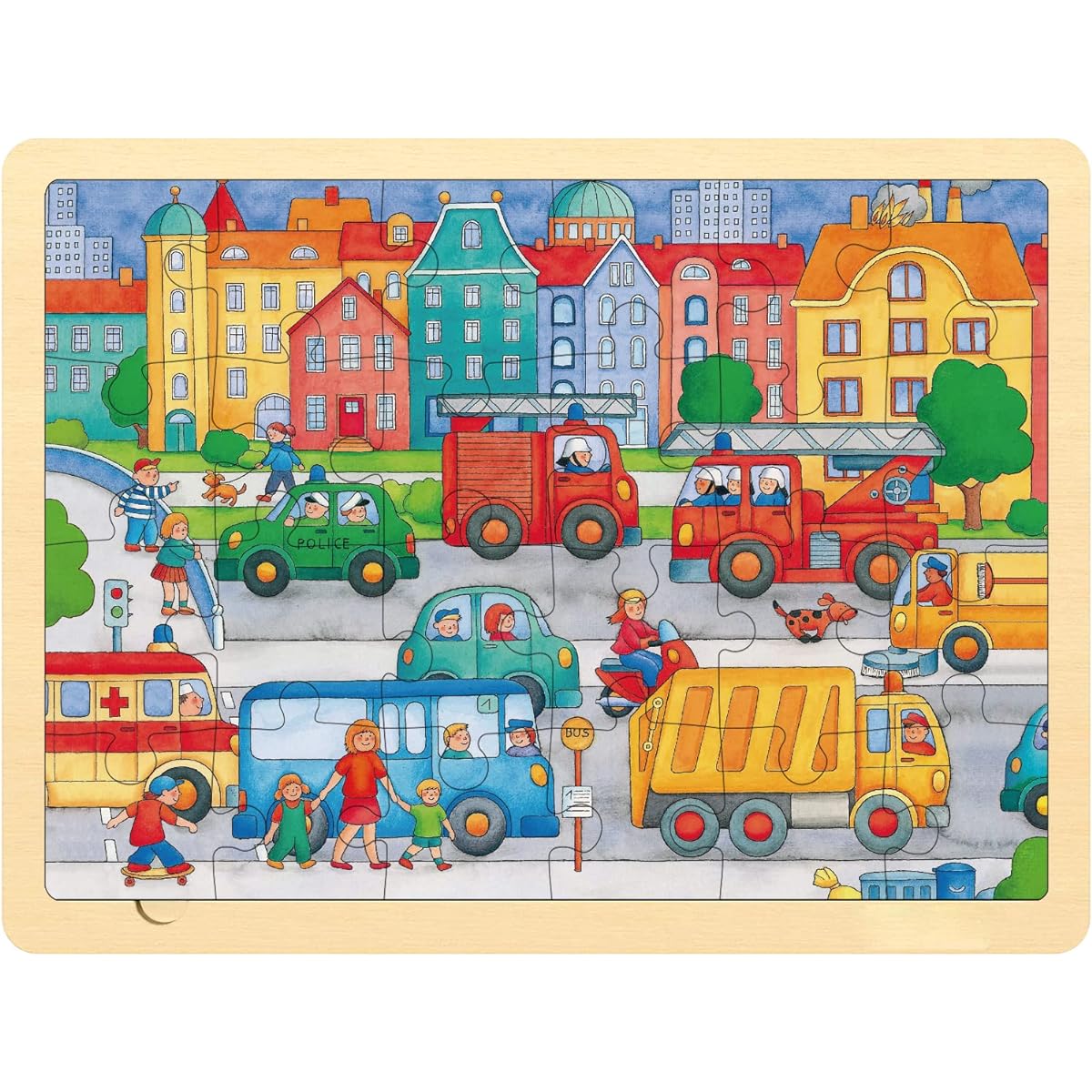MoinKidz 24 Piece Puzzles for Ages 3-5 with Pictures Below, 2 Pack Unique Piece Wooden Jigsaw Puzzles for Ages 2 3 4, Farm, Transportation Themed Kindergarten Puzzles with Puzzle Tray