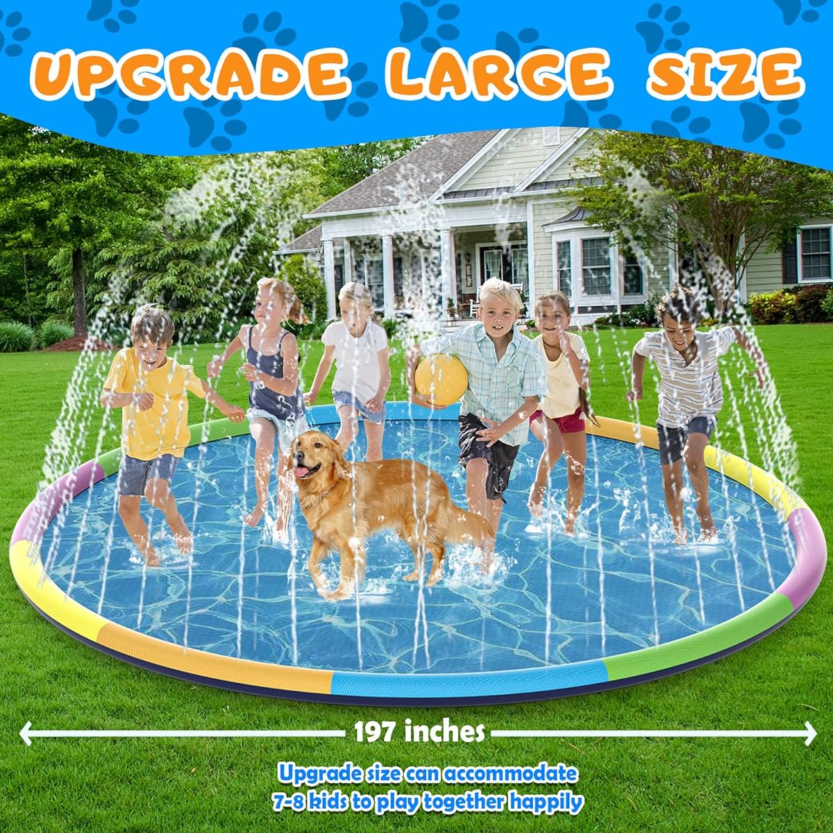 Toffos 16ft Large Splash Pad for Toddlers and Dogs, Large Non-Slip Water Sprinkler Pool for Kids, Thick Outdoor Fountain Play Splash Mat, Summer Outdoor Backyard Water Toys for Boys and Girls