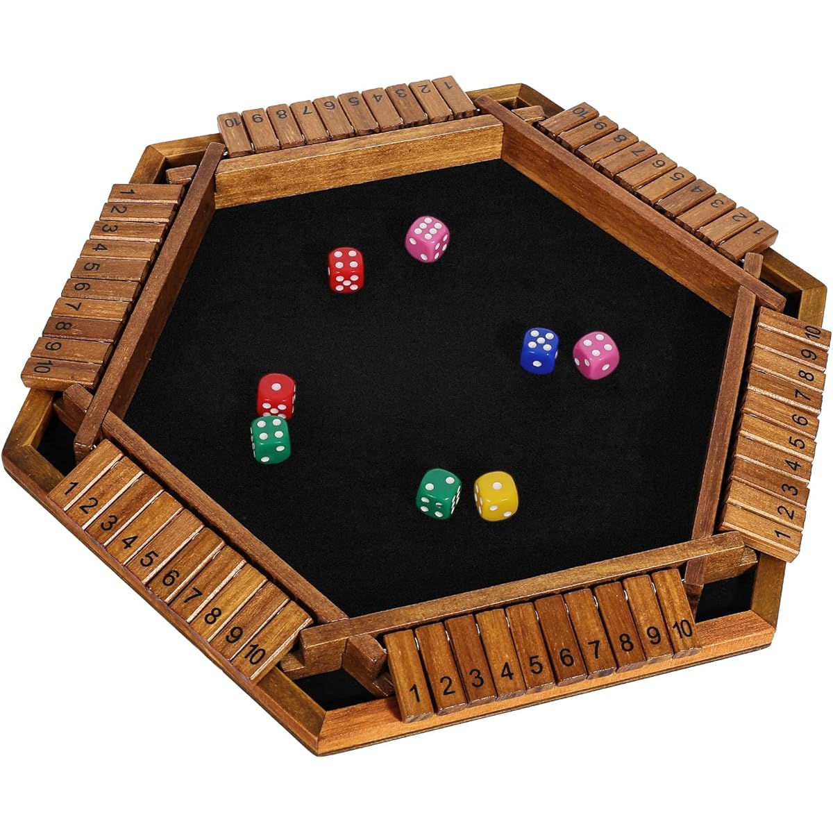ELONGDI Shut the Box Game for 2-6 Players with 24 Dice, Wooden Shut the Box Instructions, Large Classic Table Math Board Game for Kids & Adults