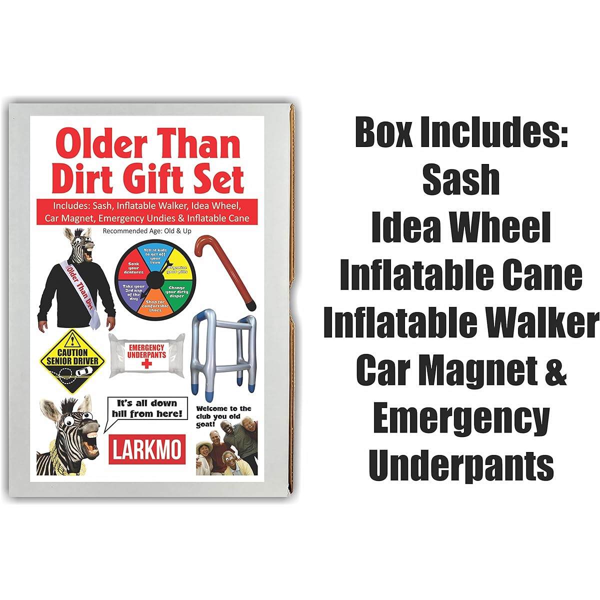 Larkmo Funny Prank Gag Kit Set for 1 Year Old Dad, Mom, Grandma, Grandpa, Men, Women, Teenagers These Over Hill Retirement Jokes are fun to play on April Fool's Day or at home or in the office.