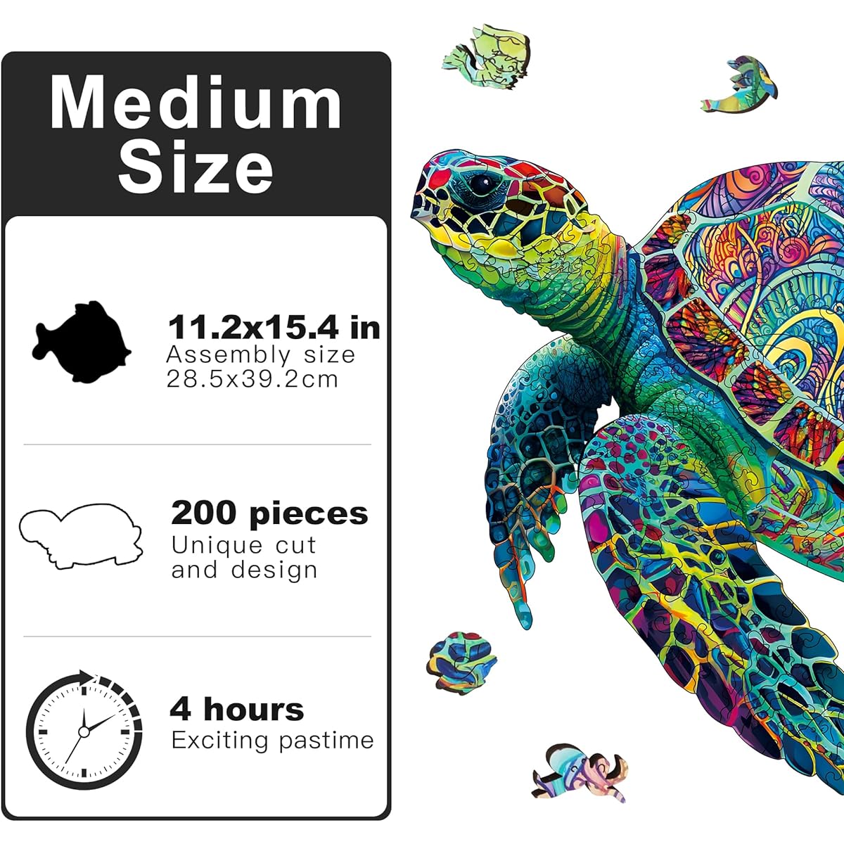 Trendy Zone 21 Sea Turtles 200 Piece Wooden Animal Jigsaw Puzzle for Kids Teens Adults Unique Shaped Pieces Creative Artistic Gifts for Game Night, Camping, Birthdays, Family Activities