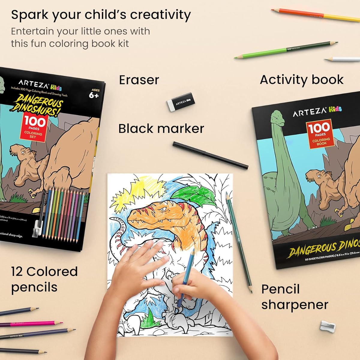 Arteza Kids Advanced Dinosaur Coloring Kit