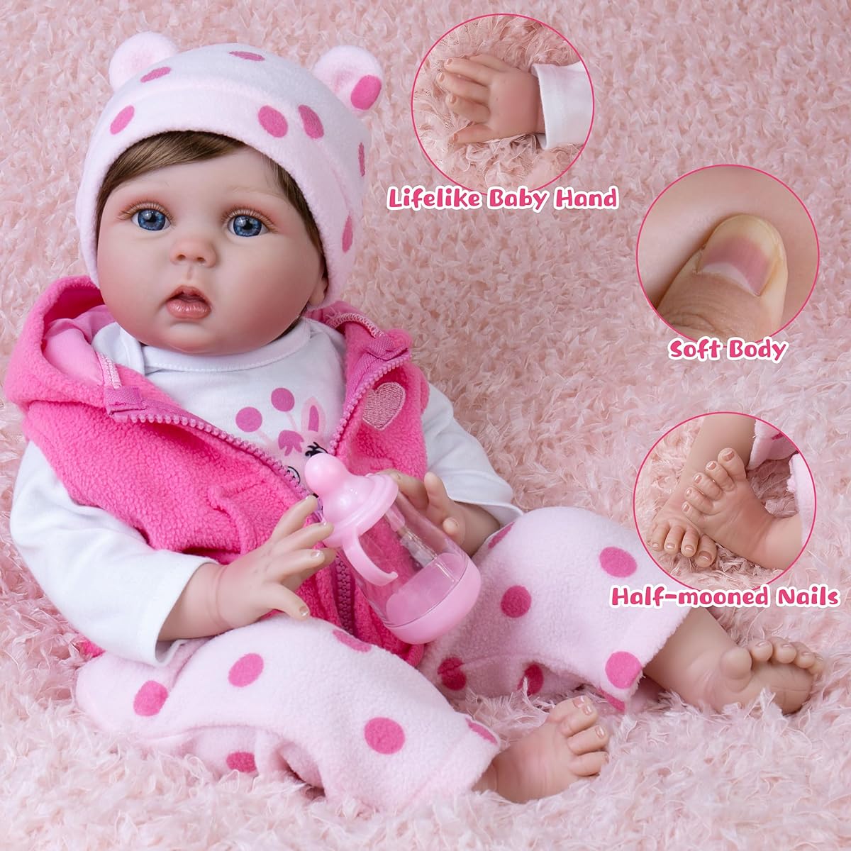 Milidool Reborn Baby Doll - 22" Realistic Newborn Soft Vinyl Baby Doll Toy for Ages 3+