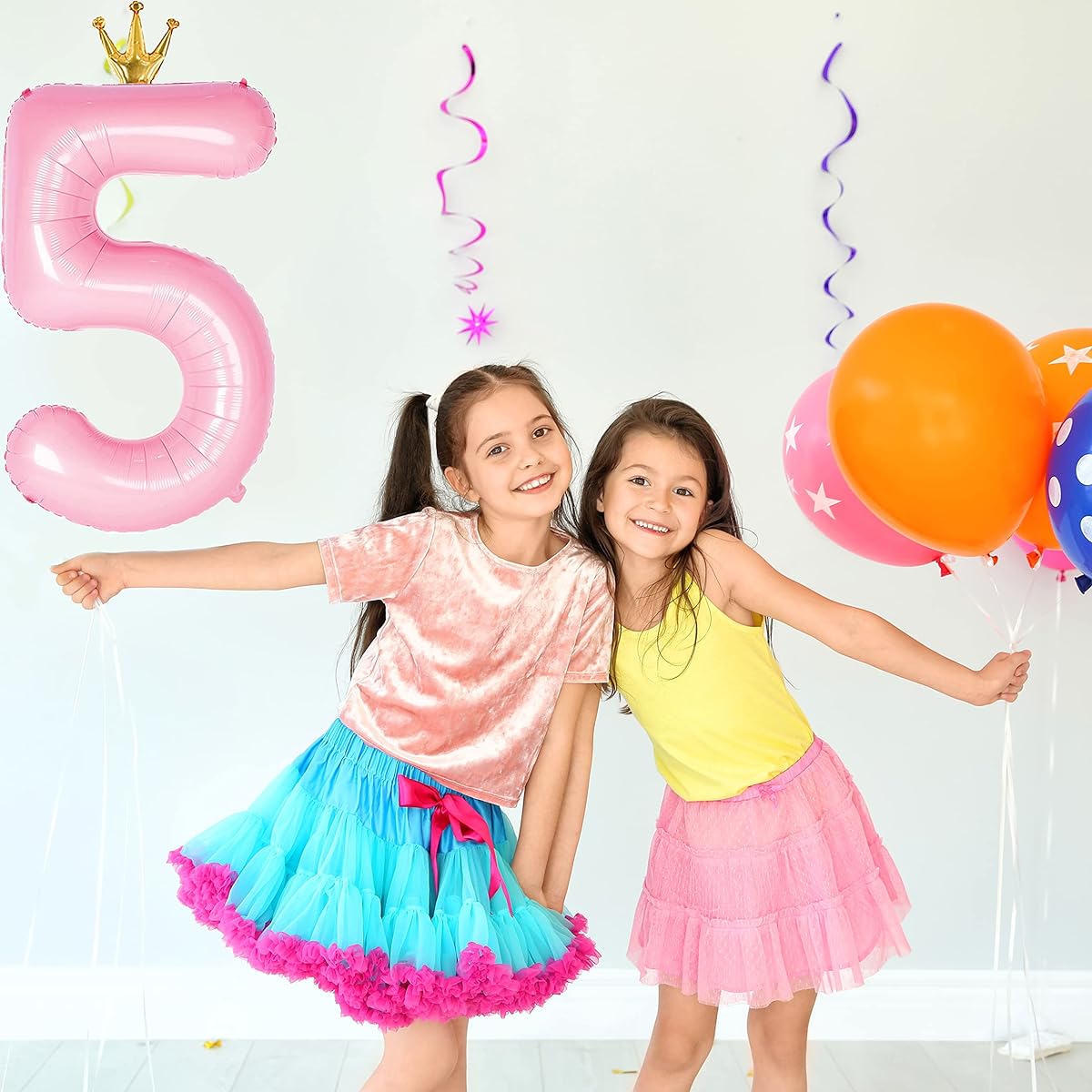 Gifloon Number 5 Balloons with Crown,Large Number Balloons 40 Inch 5th Birthday Party Decorations Supplies,5th Birthday Sign Decorations,Pink
