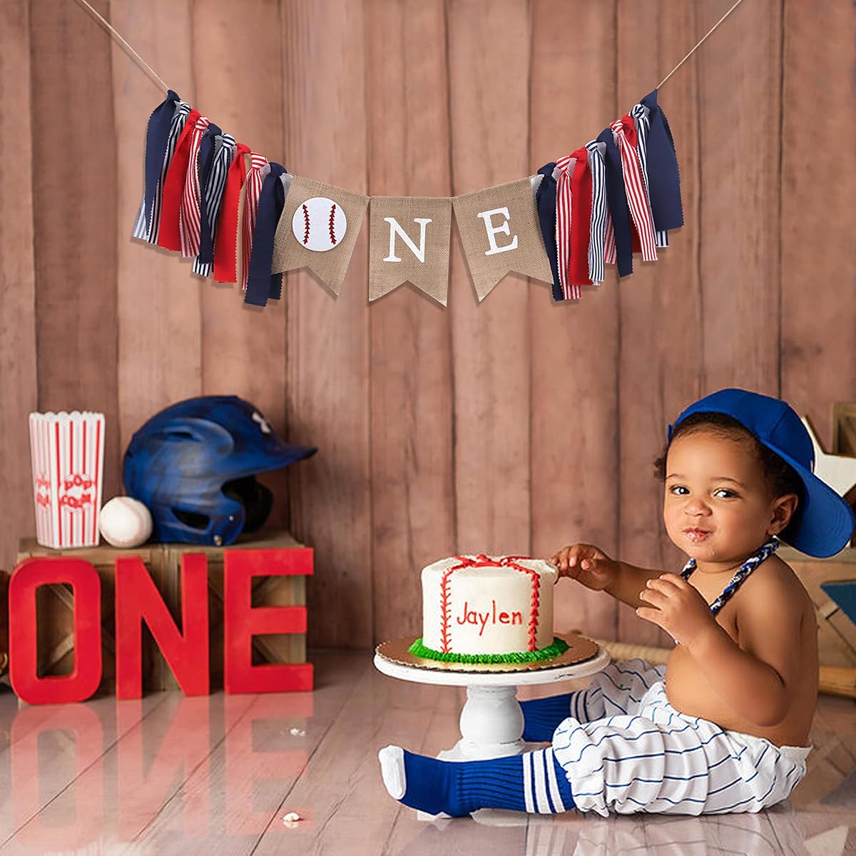 Baseball 1st Birthday Banner - 1st Birthday Crown Baseball Theme High Chair Banner Cake Flag All Star Birthday Our Little All-Star Baseball 1st Birthday Decorations (Baseball Banner)