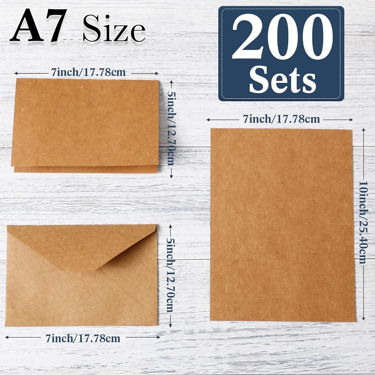 Set of 200 Blank Kraft Cards and Envelopes Brown Printable Postcards Folding Cards Stock Kraft Greeting Cards DIY Greeting Cards for Wedding, Business Invitations, Bridal Shower, Birthday Occasions (5 x 7 Inch)