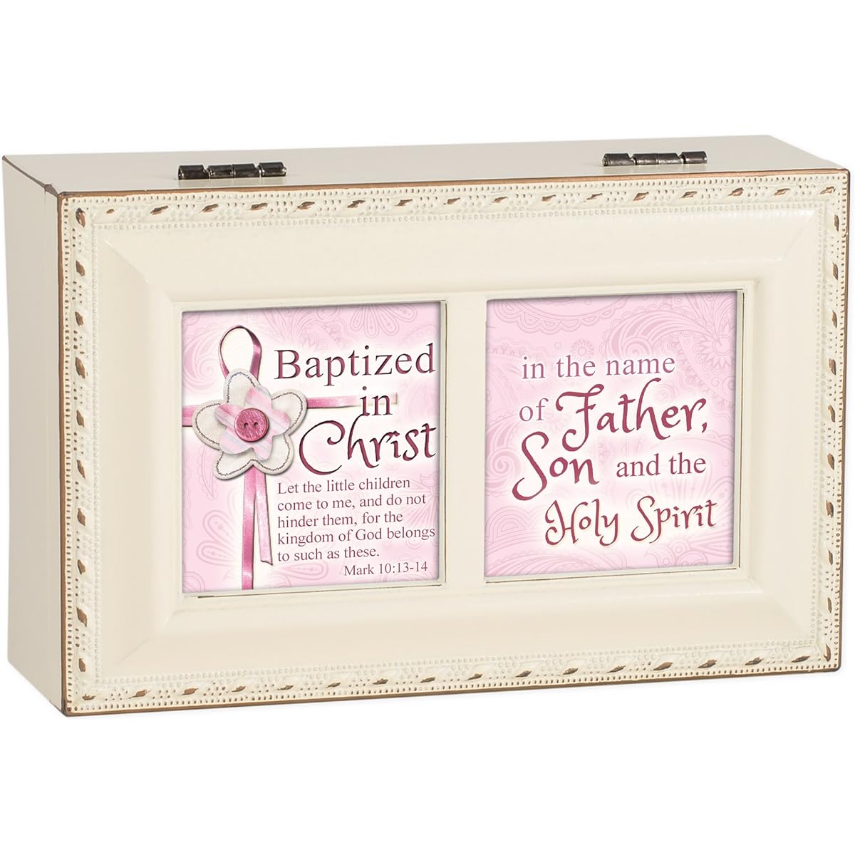 Cottage Garden Batized In The Name Ivory Petite Music Box/Jewelry Box Plays Jesus Loves Me