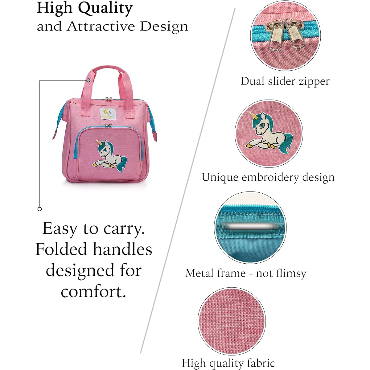 HappyVk- Pink Baby Doll Diaper Bag with Doll Changing Pad - Handbag for Girls - Unicorn, Pink, 2XL, Unicorn