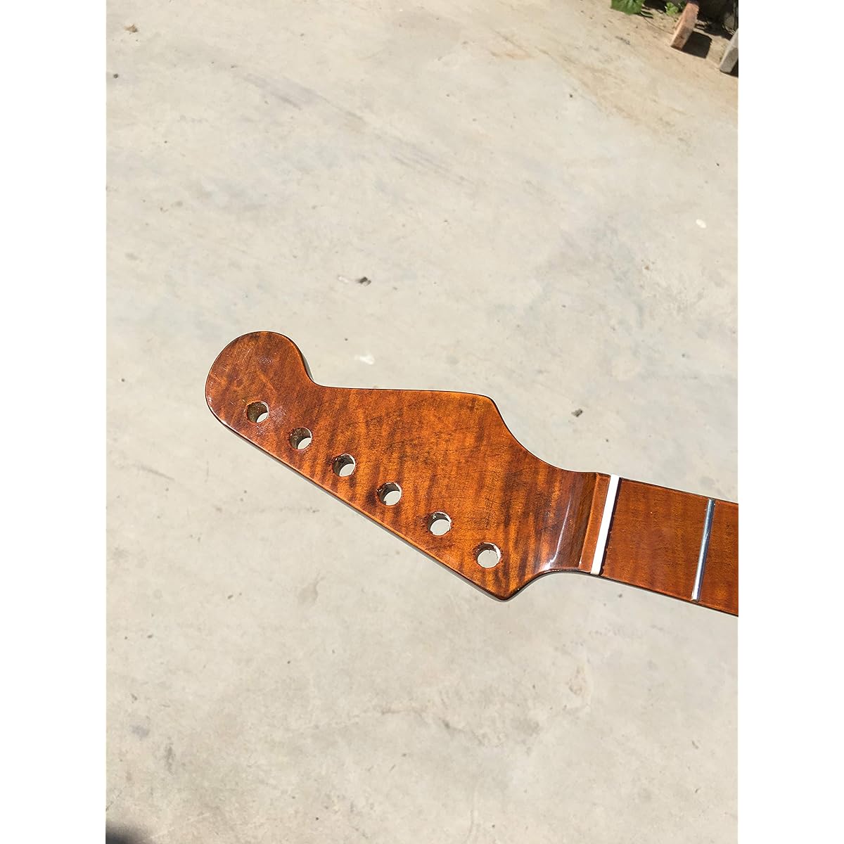 Tiger Flame Maple Guitar Neck 21 Fret 25.5 Inch Vintage Glossy Yellow Pearl Dot Inlay DIY Guitar Replacement (Yellow)