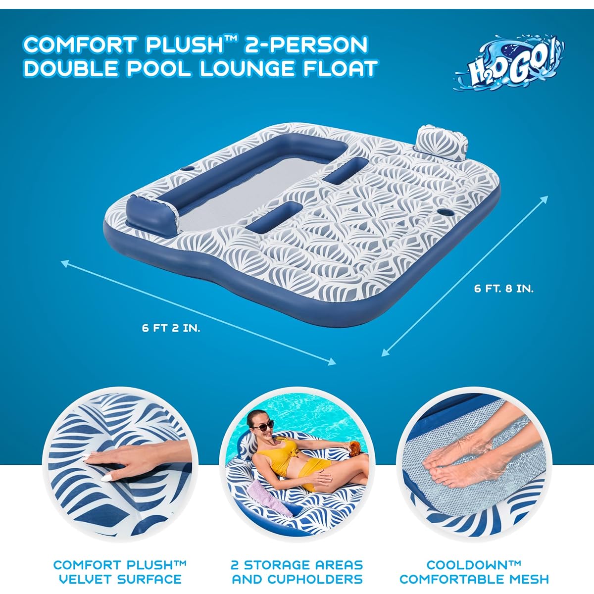 H2OGO! Comfortable plush double pool lounge