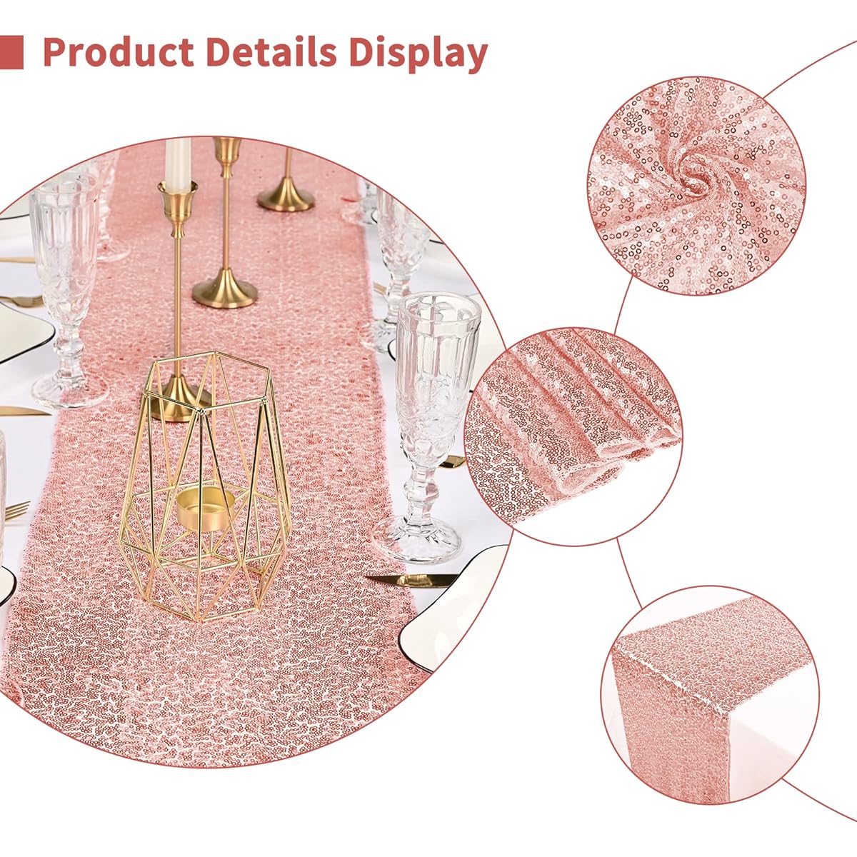fani 12 Pack Rose Gold Sequin Table Runner 12" x 72" Sequin Tablecloth Wedding Rectangle Table Sparkle Table Cover Party Engagement Birthday Banquet Decoration Baby Shower Christmas