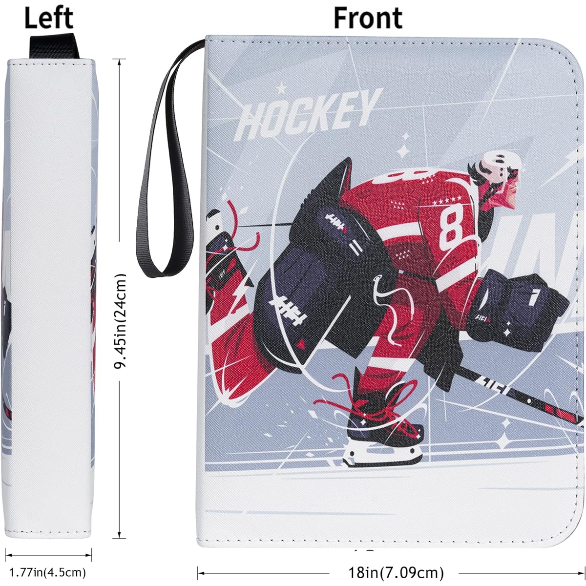 D DACCKIT Hockey Card Binder - Holds 440 Hockey Cards, Pocket Card Holder Book for Hockey Trading Cards, Card Collector Album with Zipper Storage Display Case, White