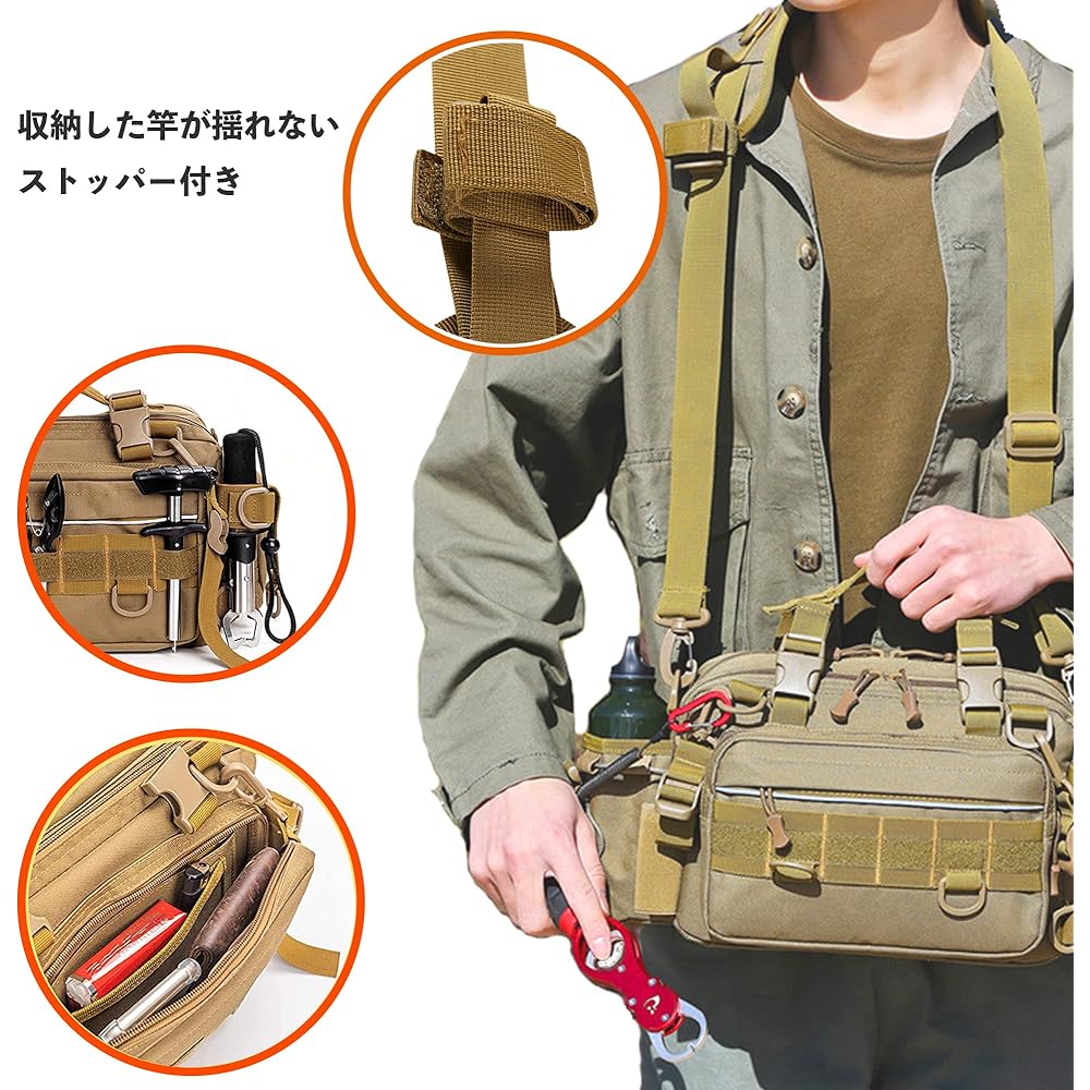 VEROMAN Tackle Bag Fishing Bag Waterproof Langan Reel Keychain Included (Khaki)
