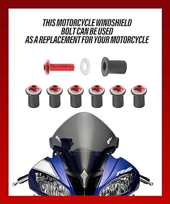 ESEWALAS 10pcs Windshield Screws Motorcycle Windscreen Bolts Screw Kit Car Accessories Motorcycle Fairing Windscreen Screws Bolts Windshield Mounting Nuts Used for Motorcycle Fairing Repair Parts (Red)