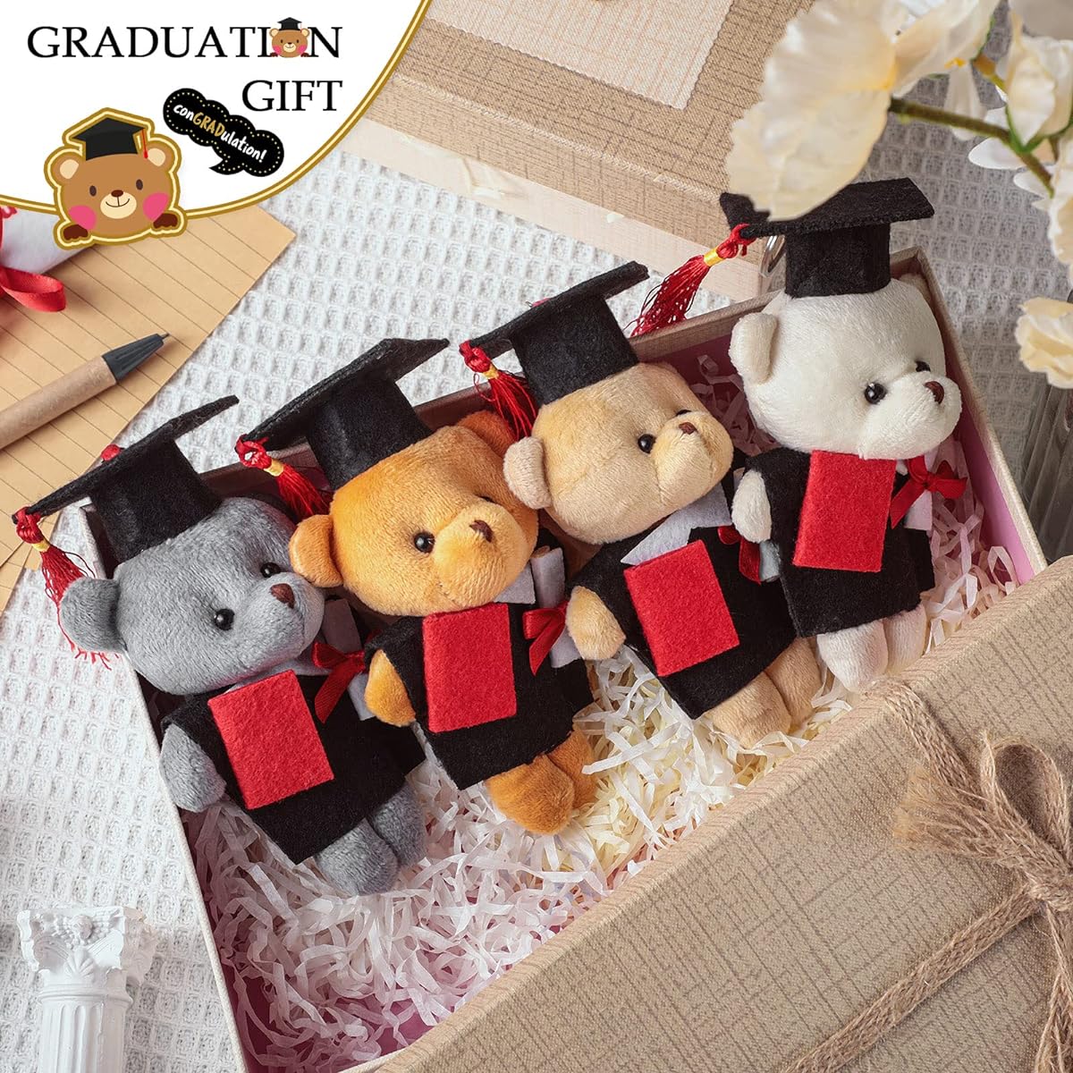 Batiyeer 12pcs Class of 2024 Graduation Little Bear 5.1 Inch Plush Toy Little Bear Keychain Mini Graduation Stuffed Animal Bear Toy Graduation Gift for Kindergarten Primary School College Ceremony, Please See the Picture, 5.1 inches