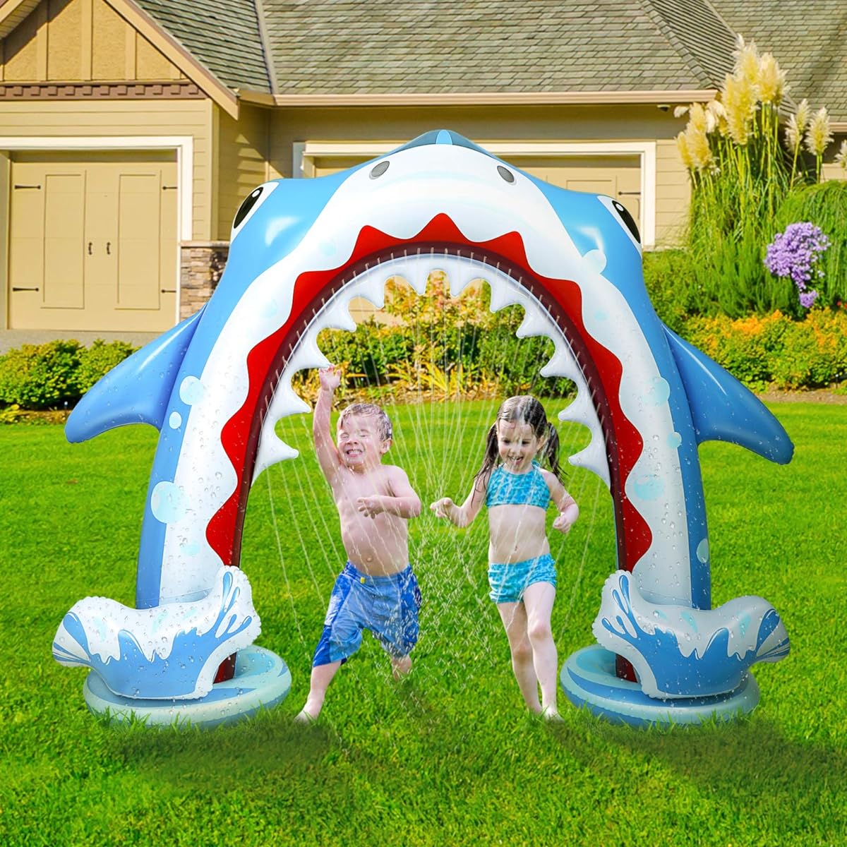 Toyvian Inflatable Shark Sprinkler for Kids 94.5 x 78.7 Inch Giant Outdoor Water Sprinkler Toy Large Outdoor Sprinkler Water Toy