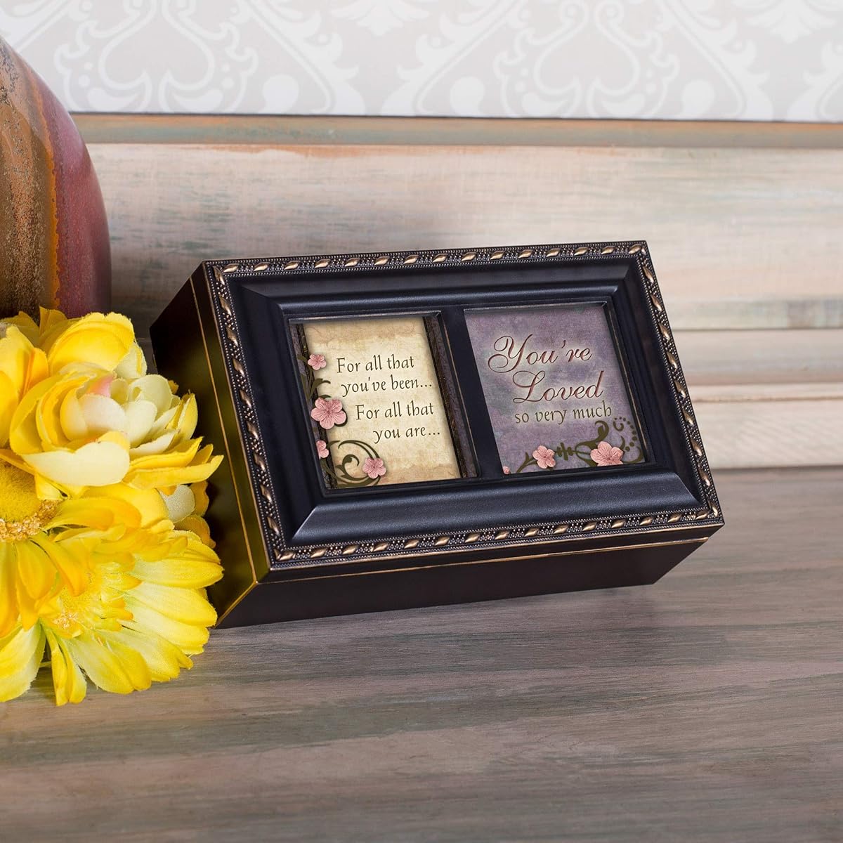 Cottage Garden You are Loved Antique Black Petite Music Box "That's What Friends are for"