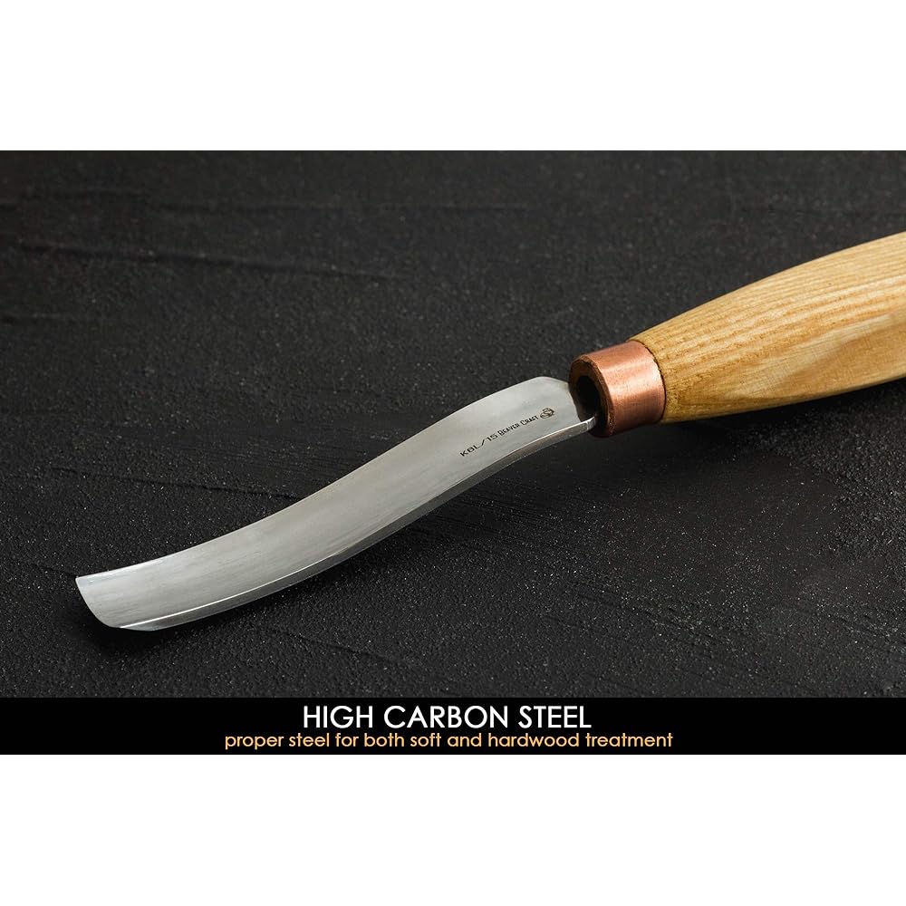 BeaverCraft, Wood Spoon Carving Gouge Compact Chisel K6L/15 - Wood Carving Tools - Bowl Carving - Carbon Steel Blade - Wood Handle - Radial Gouging - Knife Hardwood - Compact Bent Gouging