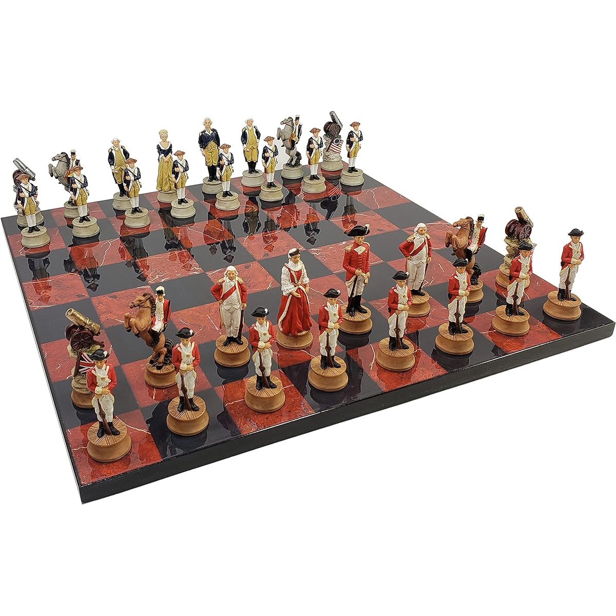 American Revolutionary War Chess Set 16" Black and Red Faux Marble Board Revolution