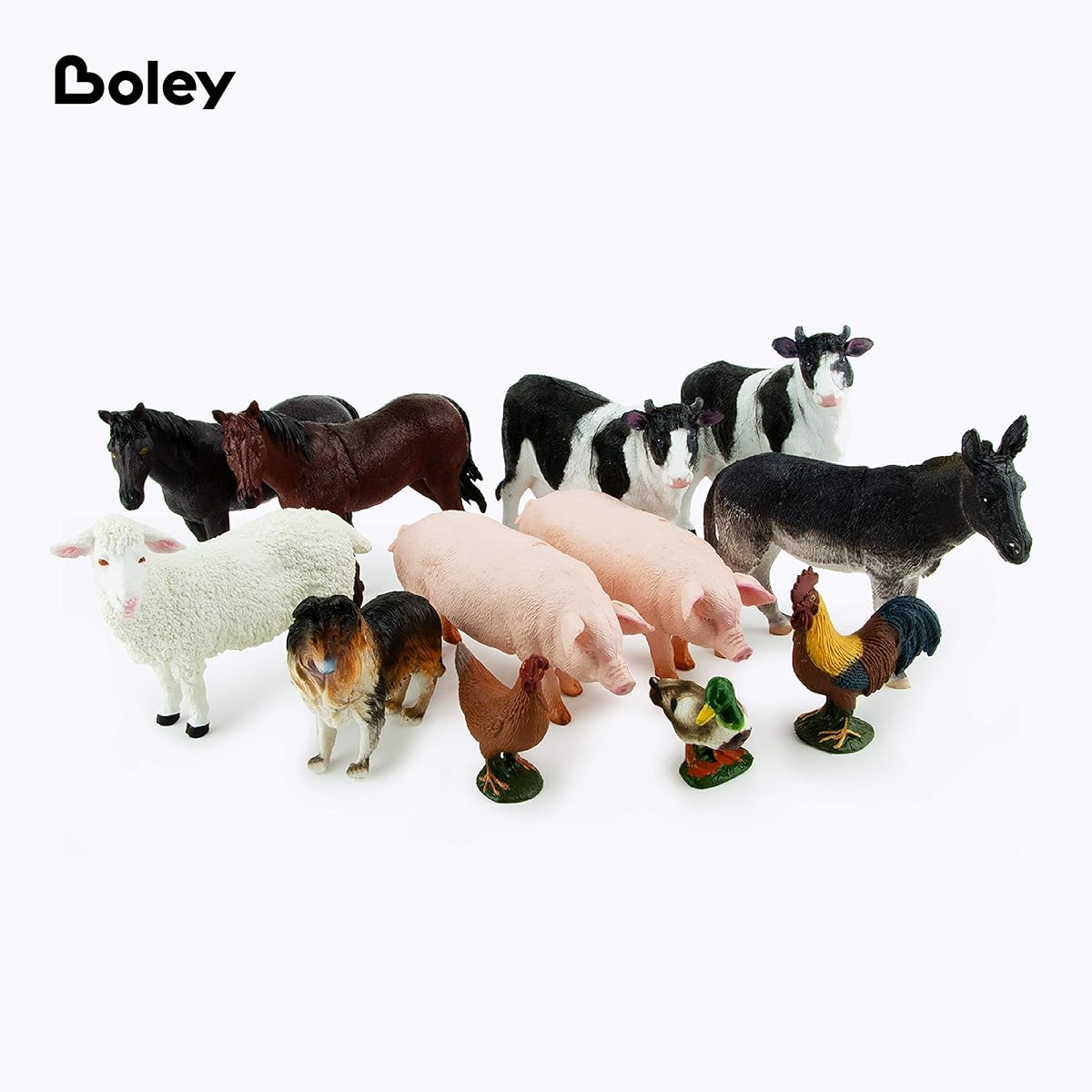 Boley Farm Animal Figures - 12 Pack Small Farm Animal Toys for Ages 3 and Up - Realistic Plastic Animal Figures - Farm Animals for Toddlers
