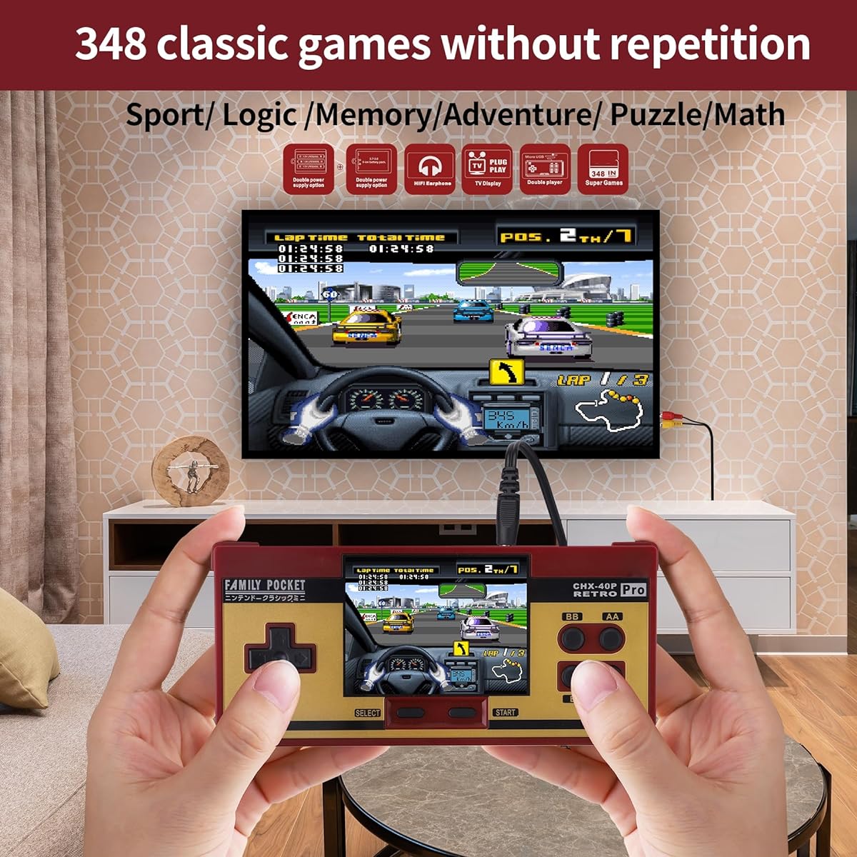 Handheld Games for Kids Built-in 348 HD Classic Retro Video Games USB Rechargeable 3.0 Inch Kids Travel Electronics Toys Portable Game Player Gift for 4-8-12 Years Old (Purple Red)