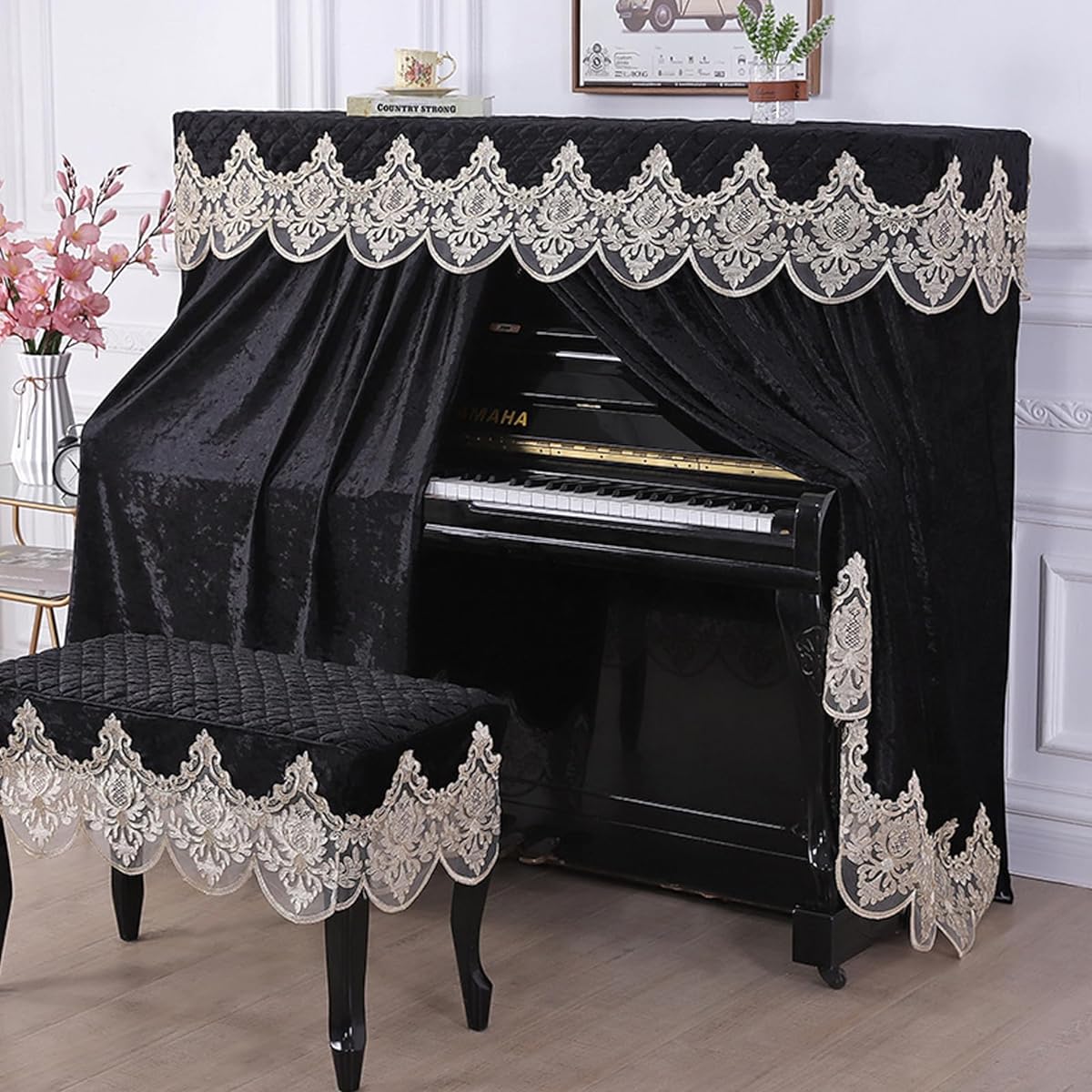 European style piano cover, piano stool cover, upright piano cover, complete piano dust cover, 360° protection, dustproof, washable, gift for family, easy to clean