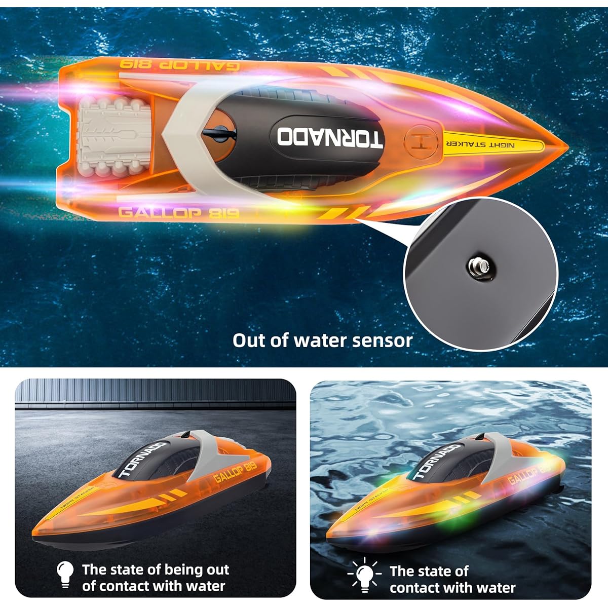 RANFLY RC Boat for Kids 8-12 15+ MPH High Speed Remote Control Boat with LED Lights 2.4G RC Electric Boat Pool Lake Toys for Adults