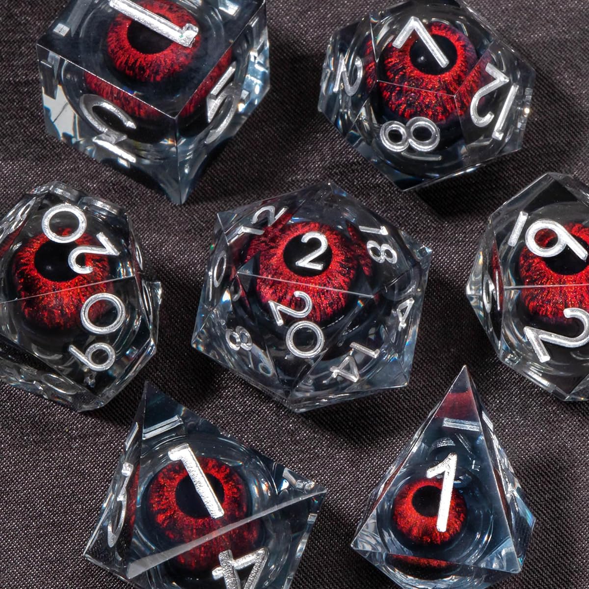 OUKELANWO Sharp Edge Resin Liquid Core Polyhedral Role Playing Dice Red Dragon Eye DND Dice Set D&D with Box Dungeons and Dragons RPG D & D Dice D20 D12 D10 D8 D6 D4