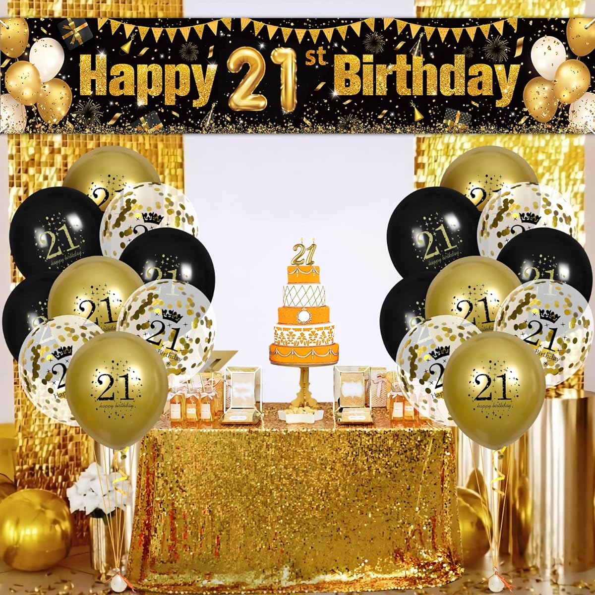 21st Birthday Decorations for Men and Women Black & Gold Black Gold Birthday Garden Balloons Banner Signs 18 Pieces 30 Years Old Happy Birthday Balloons 30th Anniversary Birthday Party Supplies Outdoor Garden Decorations