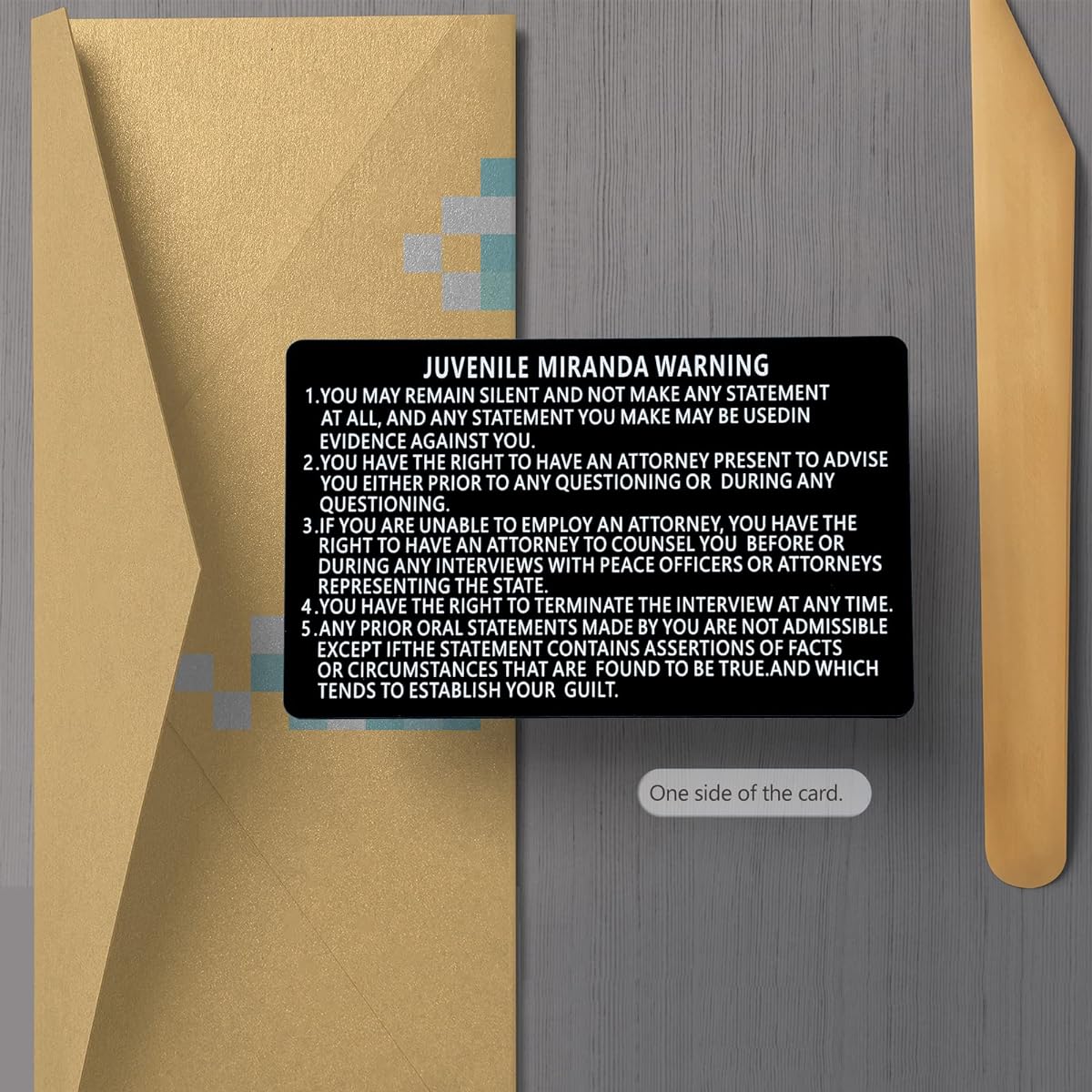 Velinpun Metal Miranda Warning Cards, Miranda Juvenile Cards, Miranda Rights Cards, Metal Laser Engraved Insert Cards (Black) 3 Pieces