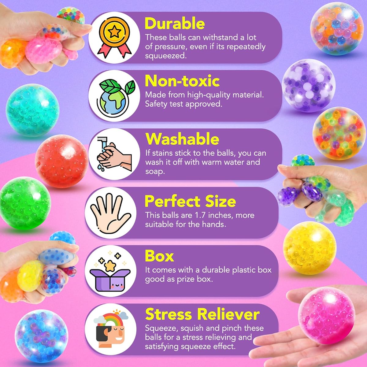 50 Pack Mini Stress Balls for Kids