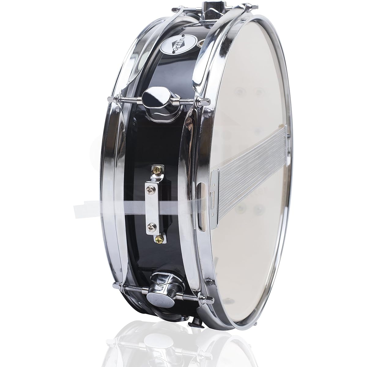 GRIFFIN Piccolo Snare Drum 13" x 3.5" | 100% Poplar Wood Shell Black PVC & White Coated Drum Head | Drummer Acoustic Marching Kit Percussion Instrument with Snare Strainer Throw Offset