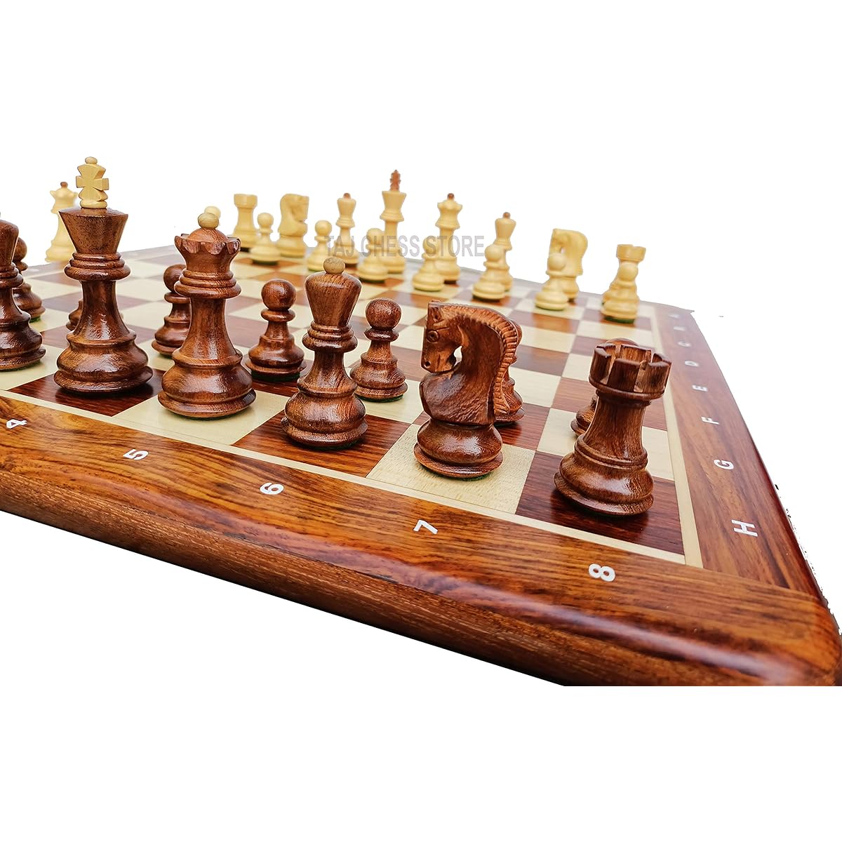 Tournament Russia Zagreb Chess Set | Handcrafted Wooden Weighted Chessmen, 17" Golden Rosewood Chess Board, No Algebraic Notation | Taj Chess Store