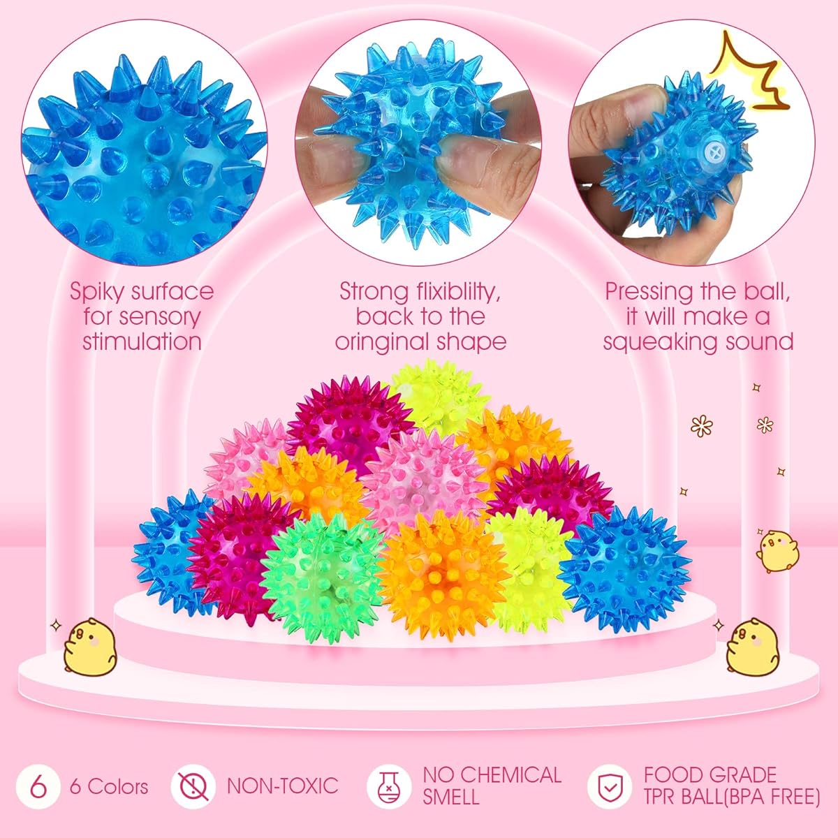 Light Up Spikes Rubber Ball Light Up LED Spikes Ball Strobe Flashing Lights Sensory Toy Builder Blinking Sensory Bouncy Flash Stress Ball Therapy Ball for Adults Teens 2.17"