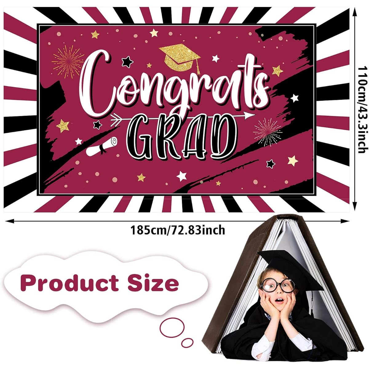 Sumind 2024 Graduation Decorations Party Backdrop Large Banner for Class Graduation Favors Graduation Gifts Prom Booth Indoor Outdoor (Maroon)