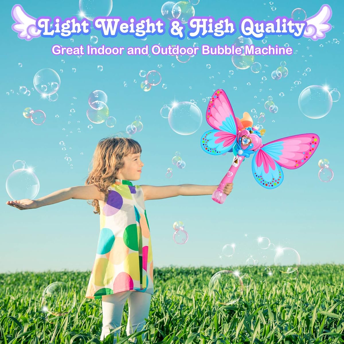 Sitodier Magic Wand Bubble Machine Butterfly Automatic Powerful Bubble Blower for Kids Toddlers Girls Children Indoor Outdoor Birthday Wedding Party Park Garden Backyard Bubble Solution Included