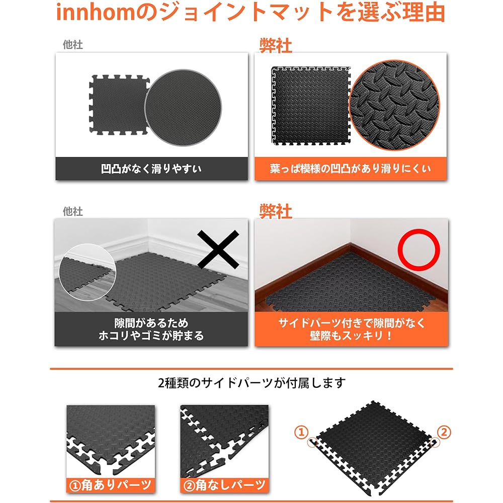 innhom Training Joint Mat, 24 Pieces, 30cm, Soundproofing, Shock Absorption, Floor Protection Mat, Exercise Mat, Gym Mat, Home Gym, Made of EVA, 10mm, Scratch Prevention, High Hardness, Vibration Absorption, Mat for Training Equipment, Side Parts Include