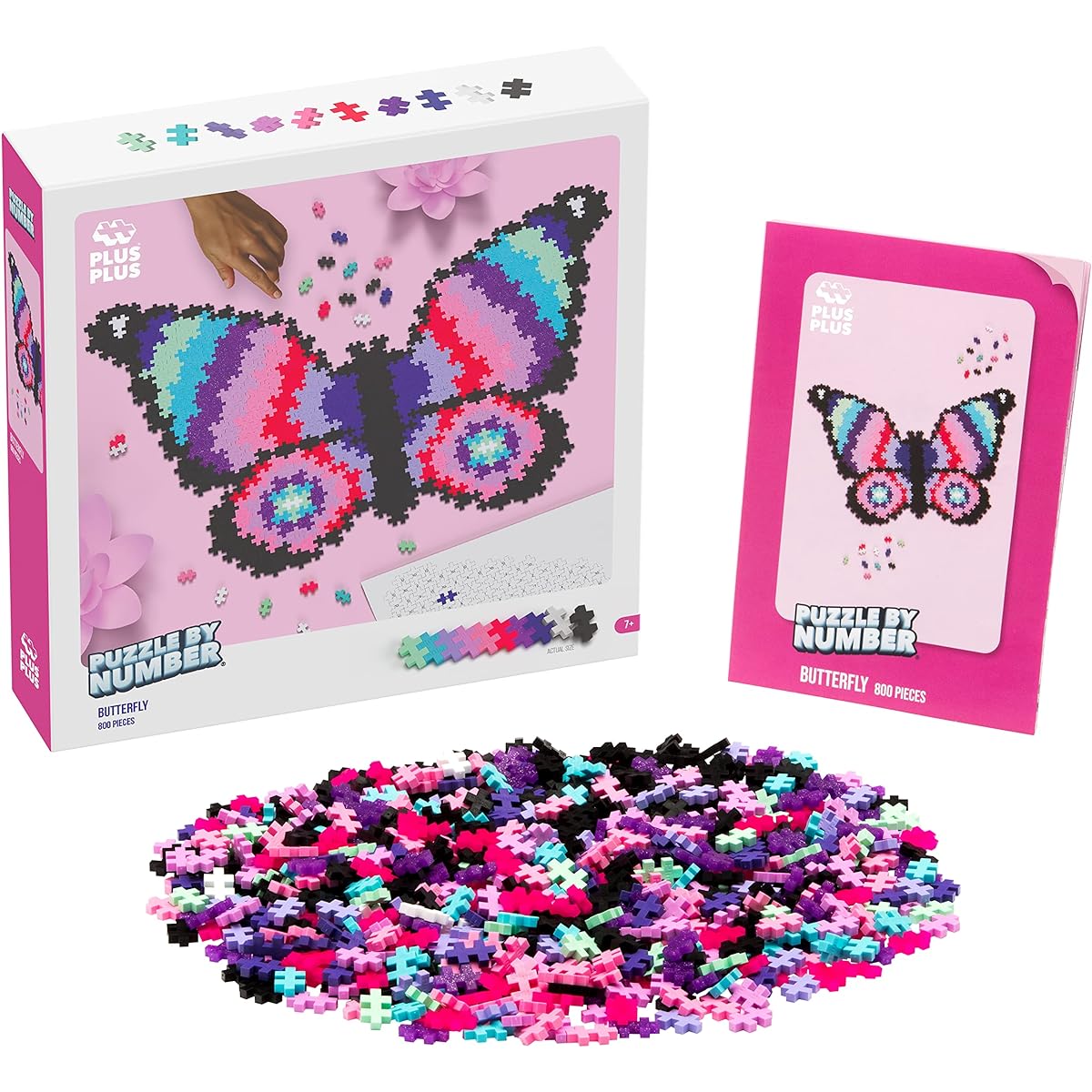 PLUS PLUS - Puzzle by Numbers - 800 Piece Butterfly - Construction Construction Stem/Steam Toy Interlocking Mini Puzzle Blocks for Kids