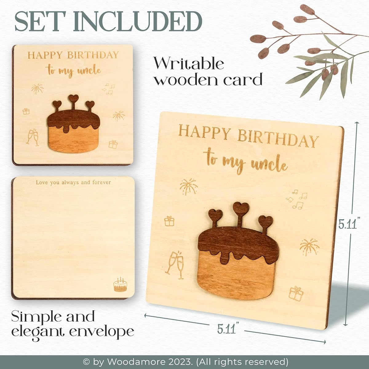 WOODAMORE Niece Nephew Uncle Birthday Card - Happy Birthday Uncle Card Wooden Uncle Birthday Gift Greeting Birthday Card for Uncle