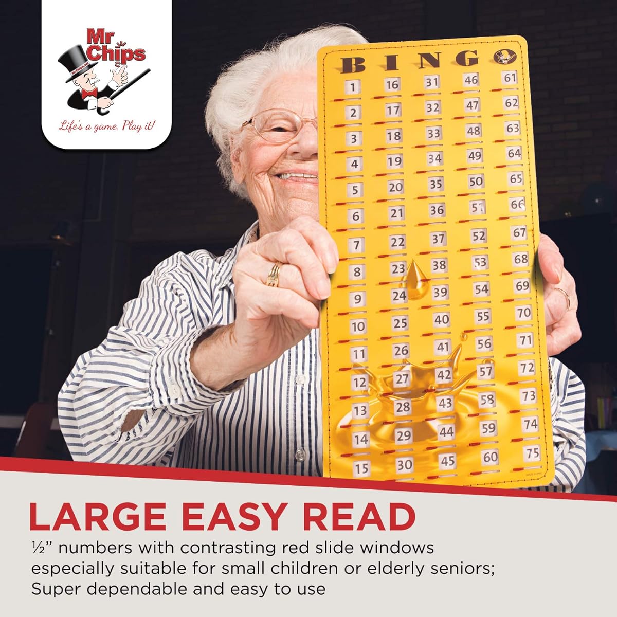 MR CHIPS Anti-Jamming Master Board Bingo Cards Sliding Shutter Deluxe Stitched Border Gold Rush Style 14.75" H x 6.75" W