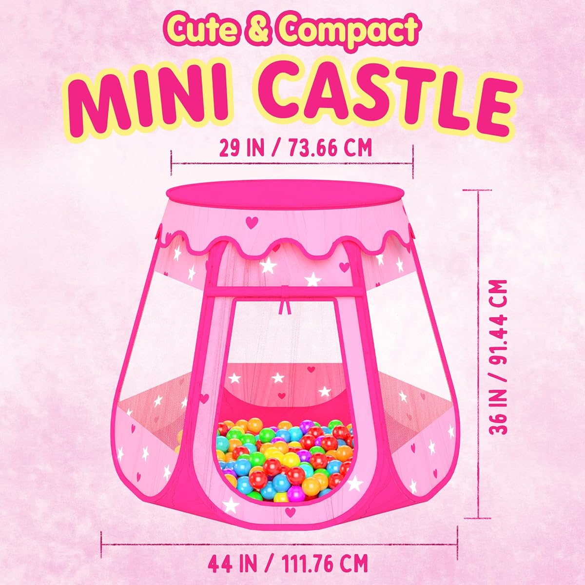 Playz Ball Pit Tent Princess Castle Play Tent for Girls with Glow in the Dark Stars – Pop Up Kids Indoor Play Tent for Indoor & Outdoor Use Beautiful Playland Playhouse Tent with Zippered Storage Case