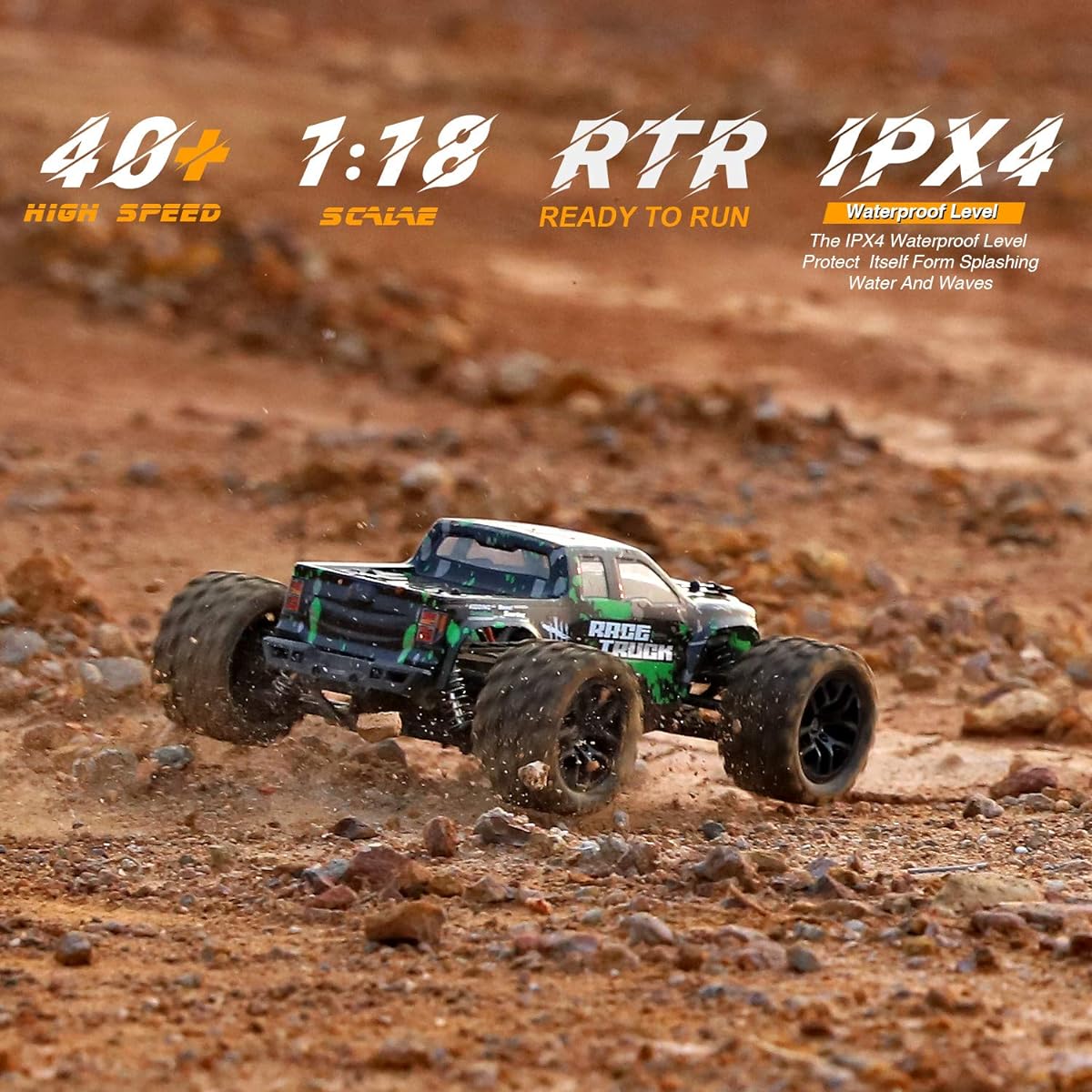 tric RC Car 2.4Ghz Remote Control Car 40km/h High Speed Car RC Buggy On-Road Two Speed Modes Off-Road Racing Rock Crawling All-Terrain Waterproof Truck Included Battery and Charger Perfect Gift for Enthusiasts and Beginners (Green) Certified in Japan