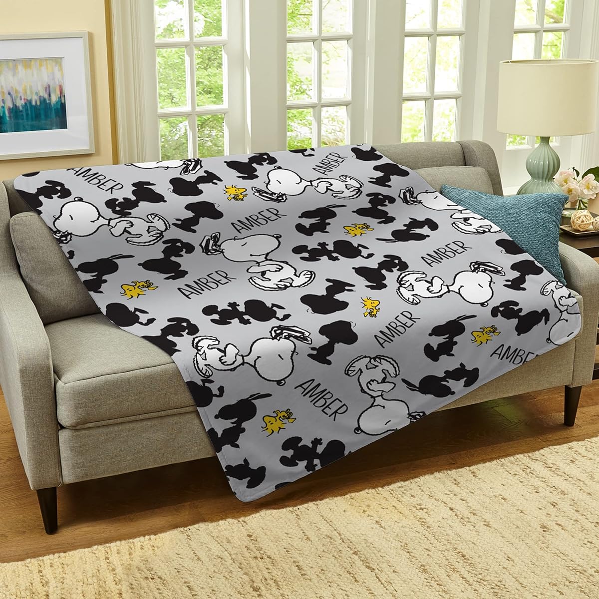 Let's Make Memories Peanuts All Over Snoopy Print Plush Blanket - Blue - 50x60