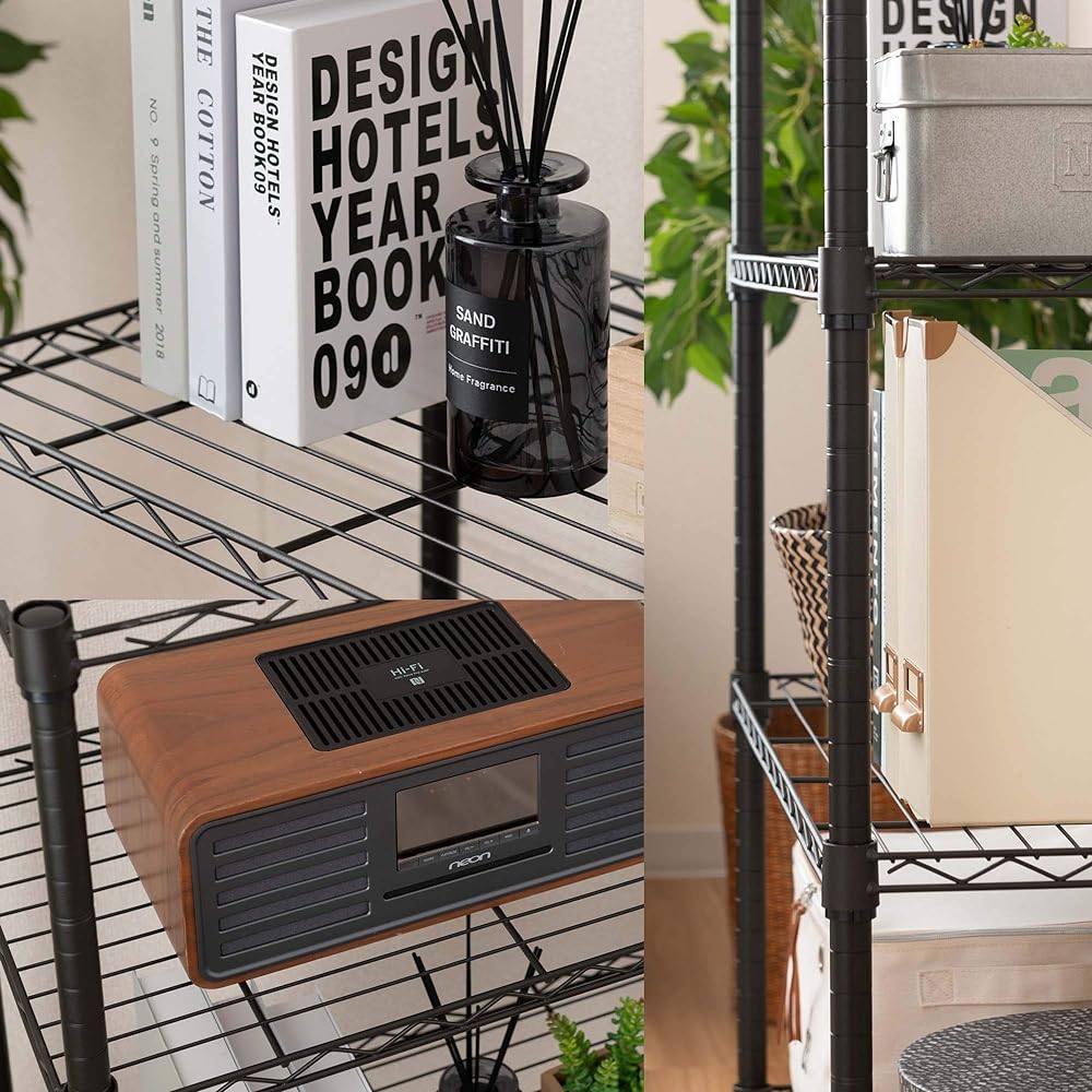 Doshisha Luminous Noir Rack 5 Tiers Width 60 Depth 40 With Casters Wood Sheet Steel Rack Black Storage Shelf Stylish Rust Resistant Easy Assembly Width 61 x Depth 41 x Height 151cm Pole Diameter 25mm Load Capacity 80kg EHN-60155